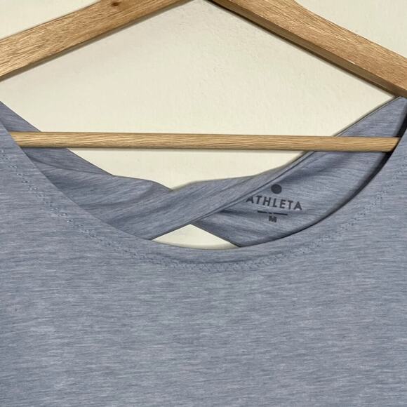 ATHLETA CRISS CROSS OPEN BACK FLEXLITE TOP SIZE M LIGHT BLUE - Picture 6 of 7